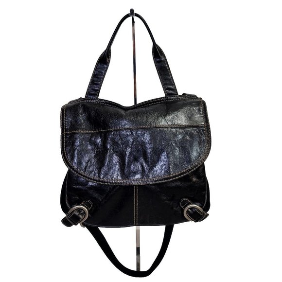 Fossil Lizette Black Leather Canvas Messenger‎ Bag Cross Body Purse - Picture 1 of 9